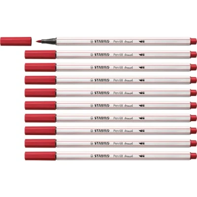 Image of Premium Fibre Tip Pen with brush STABILO 68 Pack of 10 Dark Red