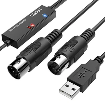 Image of LEKATO MIDI Cable, USB Adapter with Indicator Light 5 Pin Interface 6.5Ft In Out Converter Keyboard to PC/Mac/Laptop for Music Editing&amp;Recording Track work Windows/Mac