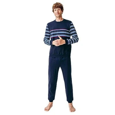 Image of Damart Men&#039;s Pyjama Thermolactyl en Molleton Sets, Navy Blue Striped, L