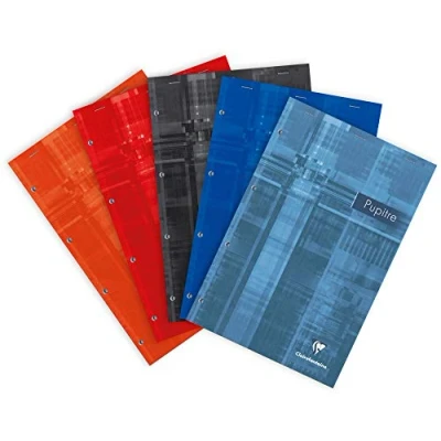 Image of Clairefontaine 66135AMZC Set of 3 Punched Header Stapled Desk Pads A4+ 21x31.8cm 160 Detachable Ruled Pages with Margin 90g White Paper Laminated Card Cover Random Colors