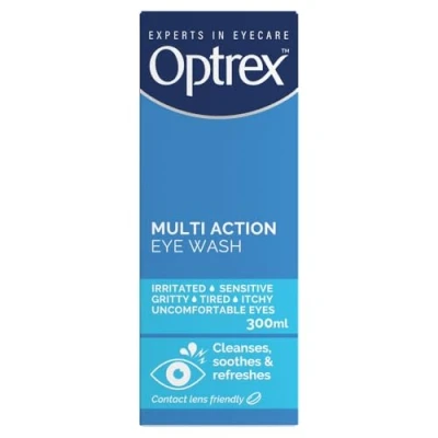 Image of Optrex Eye Wash, 300ml, Tired Eyes, Itchy Eyes Relief, Dry Allergy, Eyelid Cleanser, Relieves Uncomfortable Multi Action, Irritations and Inflammations
