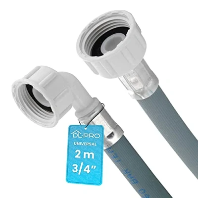 Image of DL pro Universal 2 m Water Hose Inlet 3/4 Inch Straight/Angled 60 Bar for Washing Machine Tumble Dryer Dishwasher