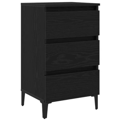 Image of vidaXL black oak bedside table modern nightstand with 3 drawers compact bedroom storage cabinet veneer rectangular top easy assembly indoor use