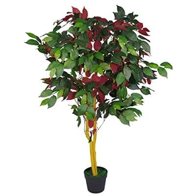 Image of Leaf Realistic Artificial Ficus Tree/Plant, 120cm Red Green