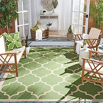 Image of SAFAVIEH Trellis Rug for Indoor &amp; Outdoor Courtyard Collection, Short Pile, in Green and Beige color, 160 X 231 cm