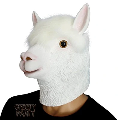 Image of CreepyParty Alpaca Llama Mask Latex Realistic Animal Full Head for Halloween Costume Party Carnival Cosplay
