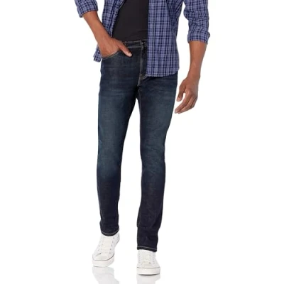 Image of Amazon Essentials Men&#039;s Skinny Fit Stretch Jean, Dark Indigo/Rinsed, 30W / 34L