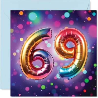Image of 69th Birthday Cards for Women Men Rainbow Foil Balloon Happy Card 69 Year Old Woman Man Friend Uncle Auntie Husband, 145mm Bday Greeting