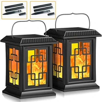 Image of Solar Lantern for Outdoor Large LED Lights with Two Working Modes Flickering Flame Effect / Warm Light IP65 Decoration (2 Pack)
