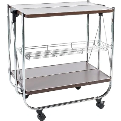 Image of Iris Ohyama, Kitchen wagon, storage, 2 shelves, 1 mesh basket, with wheels, kitchen, living room Wagon CW 005 Brown