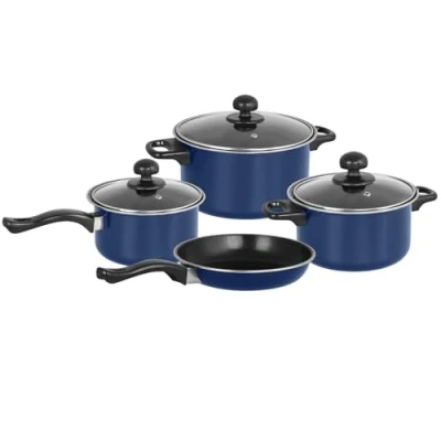 Image of Gr8 Home 7 Piece Non Stick Kitchen Cookware Set Cooking Pot Frying Pan Saucepan with Glass Lids (Teal Blue)
