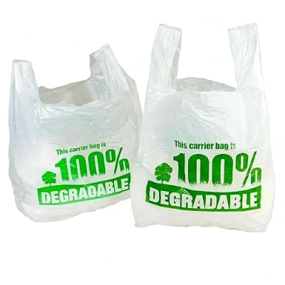 Image of Eco Friendly Plastic Bags White Vest Carrier 100% Degradable Jumbo Size 13 x 19 23&quot; Sterling Bargains (100)