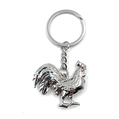 Image of H Customs Rooster chickens strutting silver keychain pendant