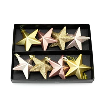 Image of Carousel Home Rose Gold 8 Piece Mini Christmas Star Baubles Set Of Tree Bauble Decorations Xmas Ornaments