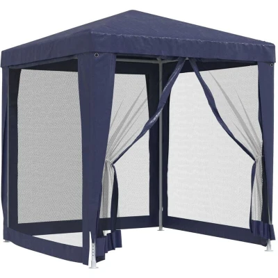 Image of vidaXL Party Tent with 4 Mesh Sidewalls Blue 2x2 m HDPE