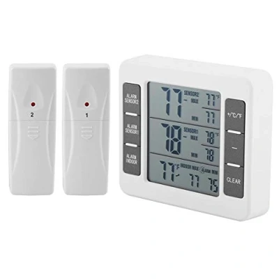 Image of Refrigerator Thermometer, Wireless Digital Fridge Freezer Remote Thermometer with 2 Sensors Alarm Temperature Gauge
