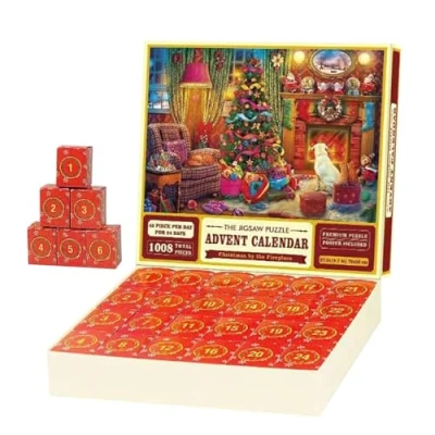 Image of Advent Calendar 2024 Christmas Jigsaw Puzzle 1008 Pieces Puzzles, 24 Days Countdown Puzzles for Adults Kids Gifts (warm fireplace B)