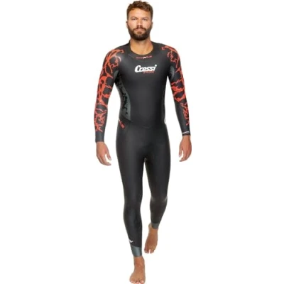 Image of Cressi Kuwae Man Monopiece Swimsuit Black/Red 2/3/4mm XL Men&#039;s One Piece Specifically Designed for Swimming and Freediving, Smooth Neoprene Outer, 2/3/4mm,