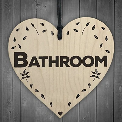 Image of RED OCEAN Bathroom Wooden Hanging Heart Plaque Toilet Shabby Chic Home Decor Door Sign
