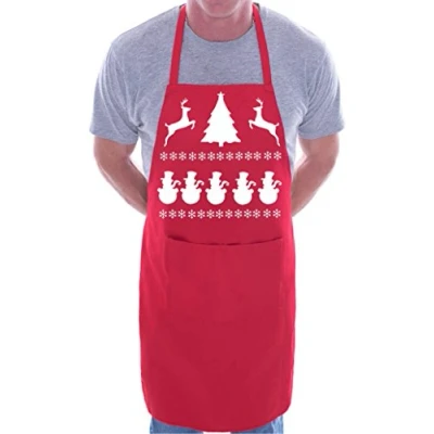 Image of print4ucouk Christmas Reindeer Santa BBQ Cooking Funny Novelty Apron Red