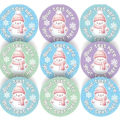Image of 144 Personalised Christmas Snowman 30mm Reward Stickers for School Teachers, Parents and Nursery
