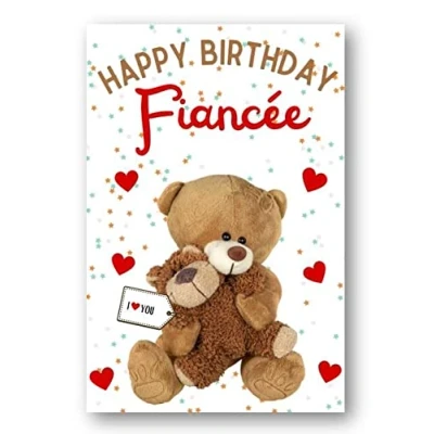 Image of Second Ave Fiancee I Love You Bear Cute Happy Birthday Card Greetings