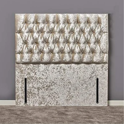 Image of CHESTERFIELD CRUSHED VELVET Floor standing Headboard 54&quot; Height Various Sizes &amp; Colours (5FT King 54&quot;, Silver)