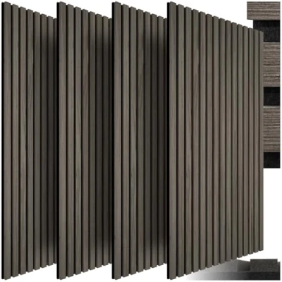 Image of tectake® Set of 4 Acoustic Wall Panels in MDF &amp; Elegant Real Wood Veneer, Sound Absorbing with Felt Fabric Slats, Adjustable Size Easy Installation Grey Oak