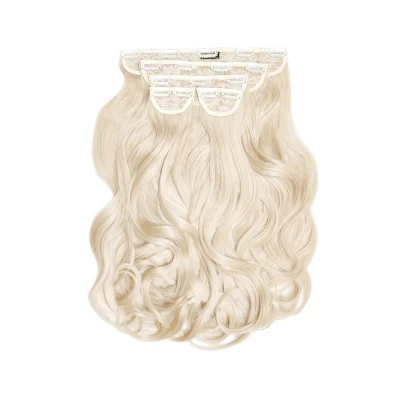 Image of Lullabellz Super Thick Blow Dry Wavy Clip In Hair Extensions 5 Piece, 22 Inch Length, Bleach Blonde