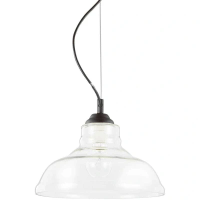 Image of Bistro 1 Light Dome Ceiling Pendant Black Clear Blown Glass Plate, E27
