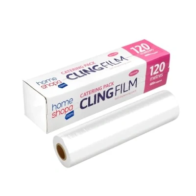 Image of HOMESHOPA Strong Cling Film, All Purpose Clear Plastic Food Wrap, Kitchen Preparation Catering Wrap Dispenser with Cutter, Microwave &amp; Freezer Safe (30cm X 120 Metre Long)