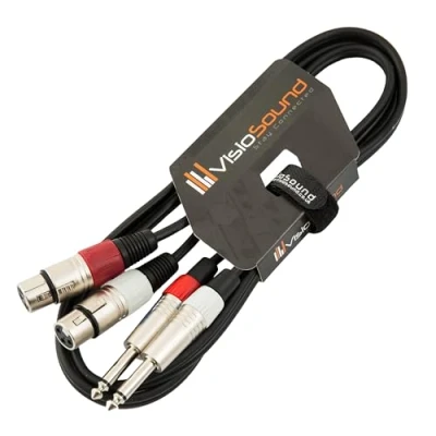 Image of 2 x Female XLR to 6.35mm 1/4&quot; Mono Jack Twin Lead/Audio Signal Patch Cable 1.5m