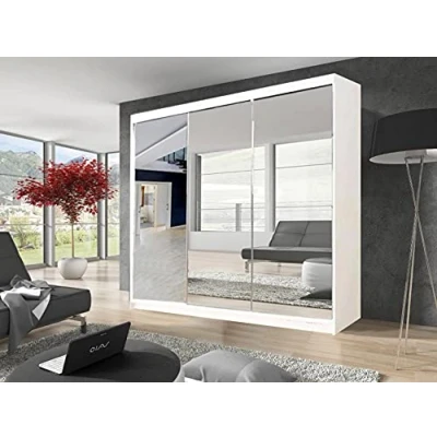 Image of Milan Modern 3 Mirrors Full Mirror sliding door wardrobe 250cm Width 216cm Height 62cm Depth (White)