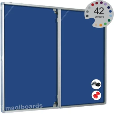 Image of Magiboards Fire Retardant Blue Felt Lockable Noticeboard Display Case Portrait 1200x1200