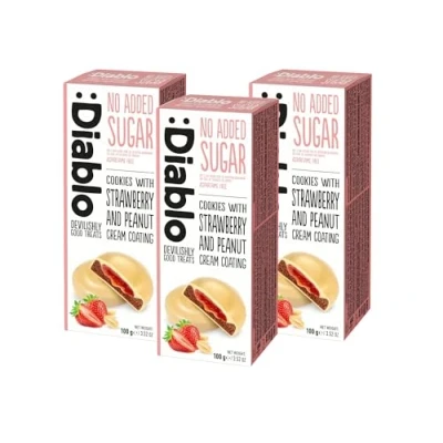 Image of Diablo No Added Sugar Cookies with Strawberry and Peanut Cream Coating 100g (Pack Of 3)