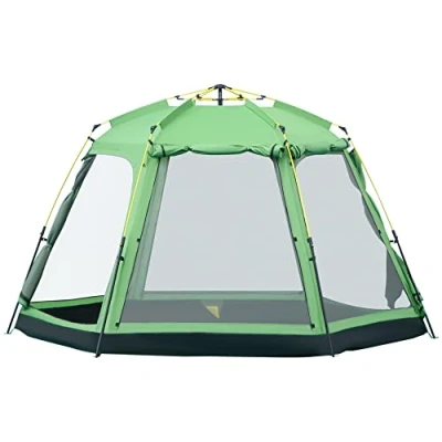 Image of Outsunny 6 Person Pop Up Camping Tent, 2 Tier Design Backpacking Tent with 4 Windows Doors Portable Carry Bag for Fishing Hiking, Green