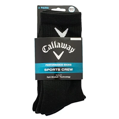 Image of Callaway Men&#039;s Sport Crew 3pk Socks, Black, One Size UK