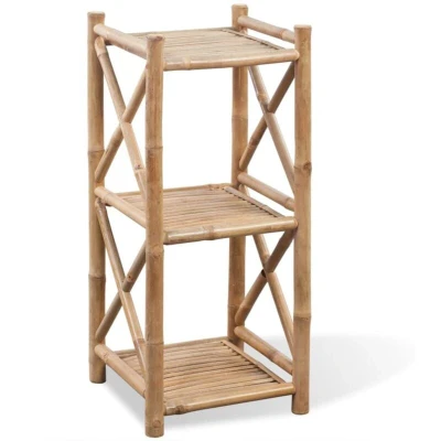 Image of vidaXL 3 Tier Square Bamboo Shelf, Compact Freestanding Bookcase for Living Room, Office, Aesthetic Farmhouse Style, Versatile Shelving Unit, 4.8 kg Shelf with Weather Resistance and Durability