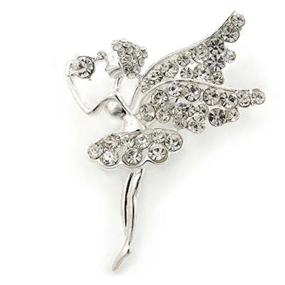 Image of Avalaya Clear Crystal Fairy Brooch in Silver Tone 55mm L