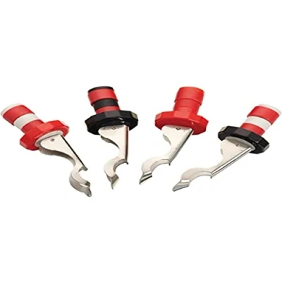 Image of KitchenCraft Lever Arm Bottle Stoppers, Set of 4 Stainless Steel / Plastic Wine Stoppers with Built In Beer Cap Remover,Multicoloured,3.5 x 3.5 10 cm