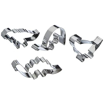 Image of KitchenCraft Dinosaur Cookie Cutter Set, Stainless Steel, 4 Piece, Silver