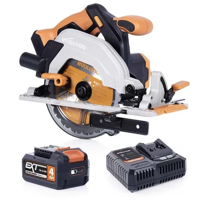 Image of Evolution Power Tools R165CCS Li Cordless Circular Saw with Multi Material Cutting Includes 165MM TCT Blade, 3 Year Warranty, Black/Orange, (066 0001)