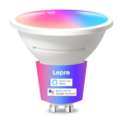 Image of Lepro BG1 AI Smart Bulb GU10, Music Sync, Voice Control WiFi Bulbs, 400LM RGBCCT Dimmable Colour Changing LED Works with Alexa &amp; Google Assistant, Lighting Design 1 Pack
