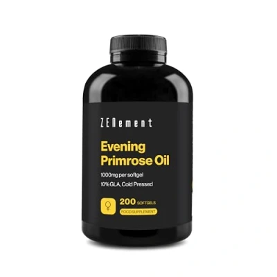 Image of Evening Primrose Oil, 1000mg per softgel, 10% GLA, Cold Pressed, 200 Softgels Good for Women&#039;s Health, Menstrual Symptoms and to Help Maintain Healthy Skin Bones Zenement