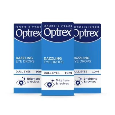 Image of Optrex Eyedew, Dazzling Eye Drops, White Eyes, 10ml each (Pack of 3, 30ml)