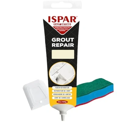 Image of Ispar Tile Grout, 400 g Creme Grout Reviver, Fast Drying Premixed Repair Kit with Spatula &amp; Sponge, Ideal for Bathroom, Kitchen Floor Tiles Renewal