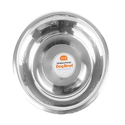 Image of The Home Fusion Company Medium Silver Metal Dog Puppy Animal Pet Food Water Bowl Dish Feeder