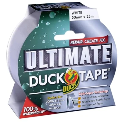 Image of Duck tape ultimate cloth White 50mm x 25m. The high strength waterproof gaffer and duct adhesive repair