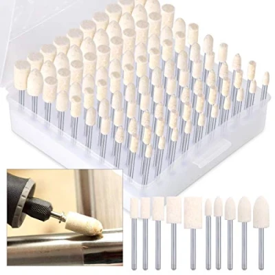 Image of Keadic Multifunctional Wool Felt Polishing Bits Mandrel Mounted Grinding Buffing Accessories Attachment Set 1/8 Inch Shank 100 Pieces