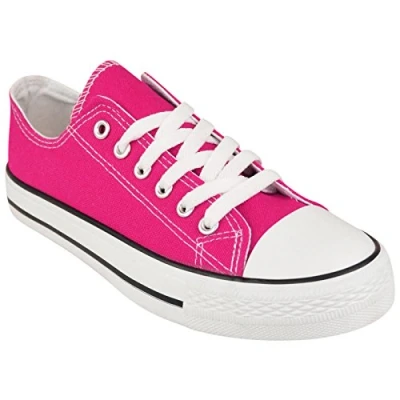 Image of Shop Online Womens Ladies Canvas Shoes Lace Up Casual Flat Sneaker Plimsoll Pumps Low Top Gym Sports Trainers Lightweight (4UK, Pink)